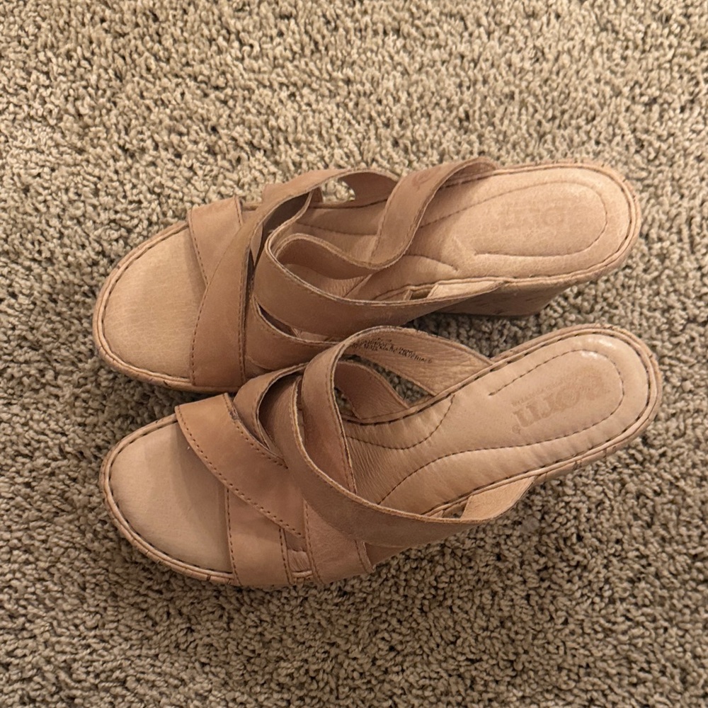 Born Tan Leather Wedge Sandals - Picture 2 of 7